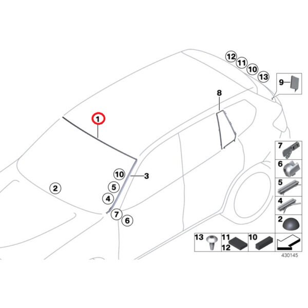 OE BMW X4 F26 Uszczelka górna szyby przedniej czołowej