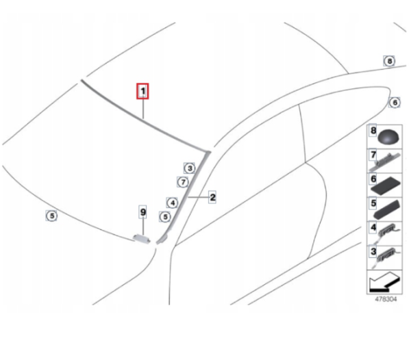 OE BMW F32 F36 F82 M4 Górna uszczelka szyby przedniej - obrazek 2