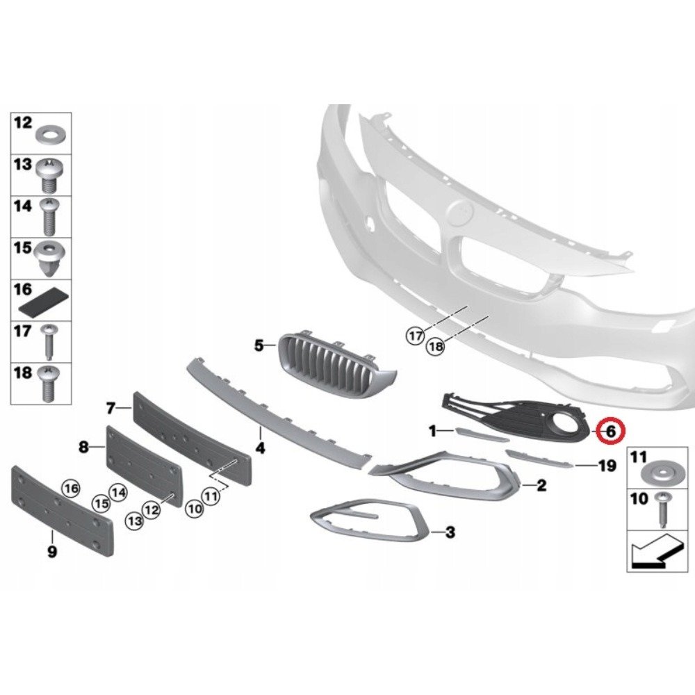 OE BMW 4 F32 F33 F36 Lewa kratka zderzaka otwarta Luxury Line 51117309621 - obrazek 3