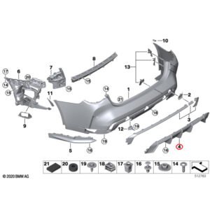 Schemat ETK BMW - OE BMW M4 G82 G83 Dyfuzor dolny zderzaka tylnego czarny połysk 51128085174