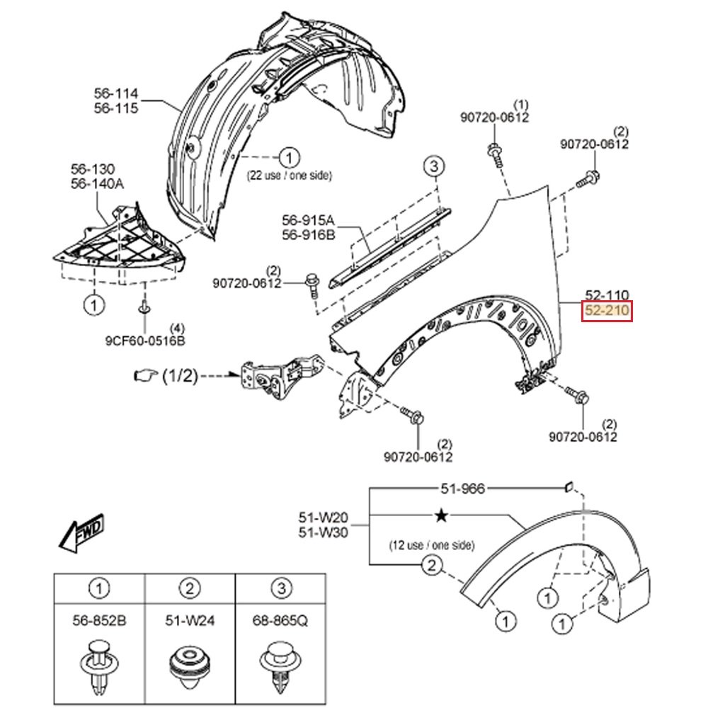 OE MAZDA CX-30 Lewy przedni błotnik DM DFR552210 / DFR5-52-210 - obrazek 2