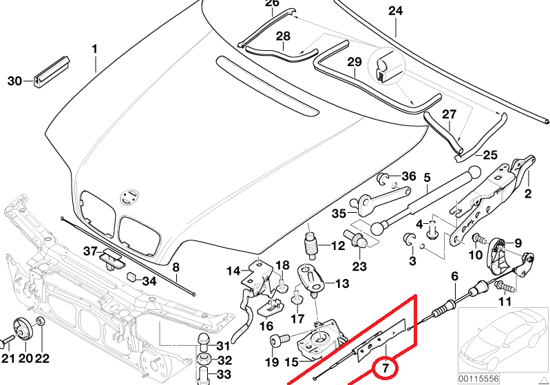 OE BMW E46 Linka otwierania maski część 2 - obrazek 3