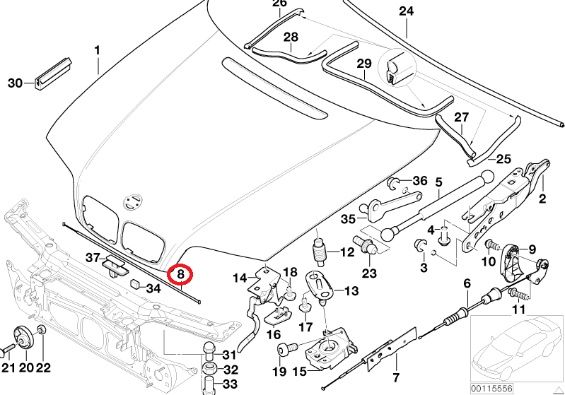 OE BMW E46 Linka otwierania maski część 3 pomiędzy zamkami - obrazek 4