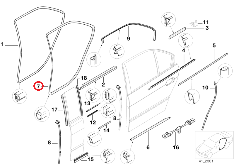 OE BMW E38 Uszczelka drzwi tylnych