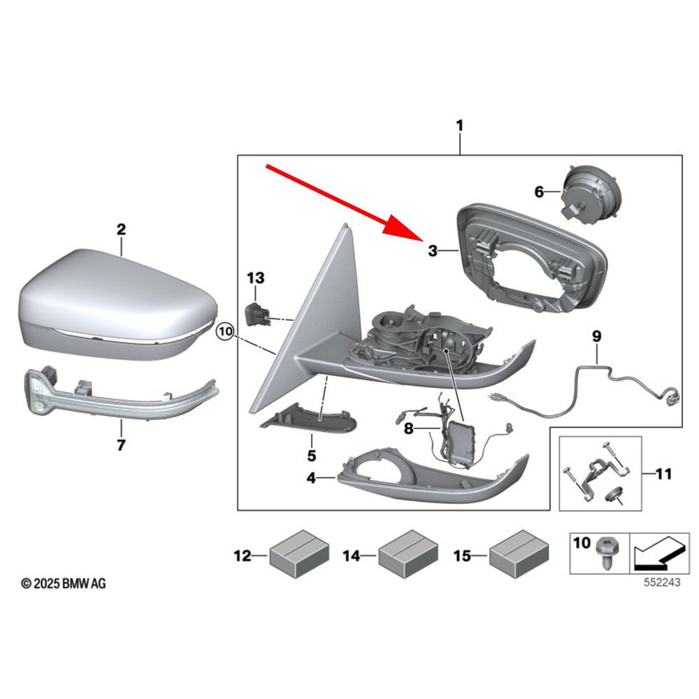 OE BMW G20 G21 G23 G26 G42 Ramka obudowa szkła lusterka prawa